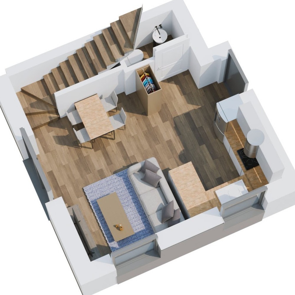 Rzut parteru — układ 60,64 m² (segmenty A1, B1)